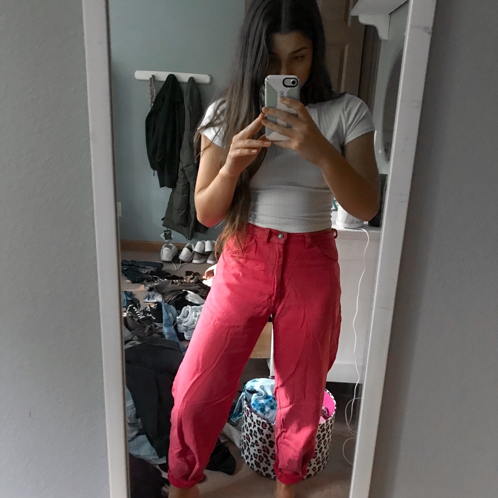 CORAL COLORED MOM JEANS